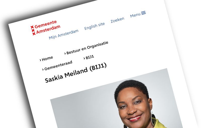 Profiel op de pagina van de Amsterdamse raad